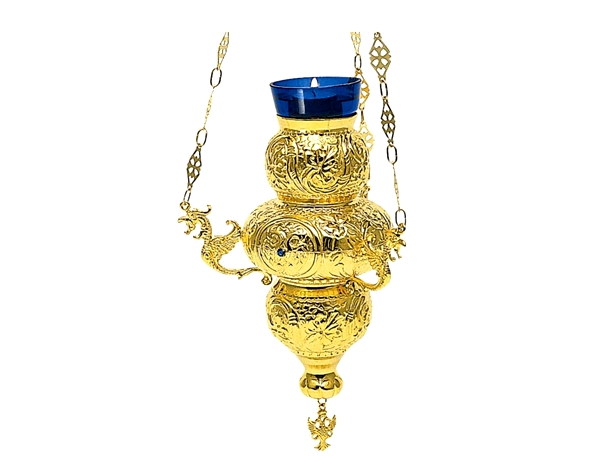 100-104.jpg Byzantine Rosette Oil lamp with enamel plaquette & gem stone