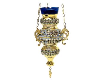 Byzantine Oil lamp with ornamental enamel motive