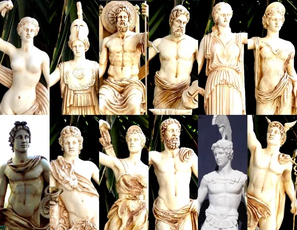 Greek statues of 12 Olympian Gods