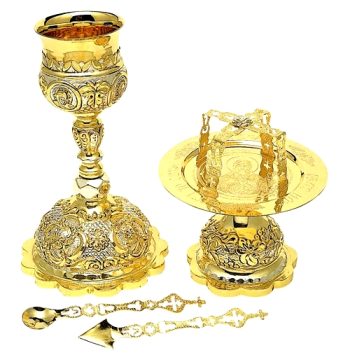 Greek Orthodox Chalice with etchings of Saints  & Holy Communion Set