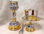 Greek Orthodox  ‘Ambelos’ Chalice with enamel motive & Holy Communion Set