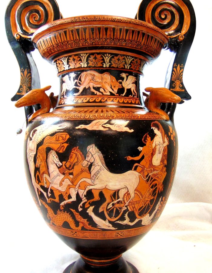 Red figured Amphora with dolphin grips