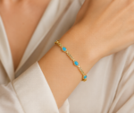 Gold Greek Key Meander Bracelet with turquoise stones - Image 3