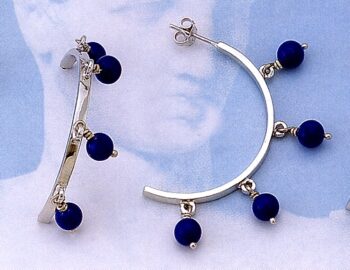 Greek Key Meander Earrings with Lapis Stone