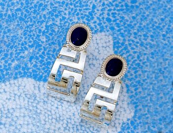 Greek Key Meander Earrings with Lapis Stone