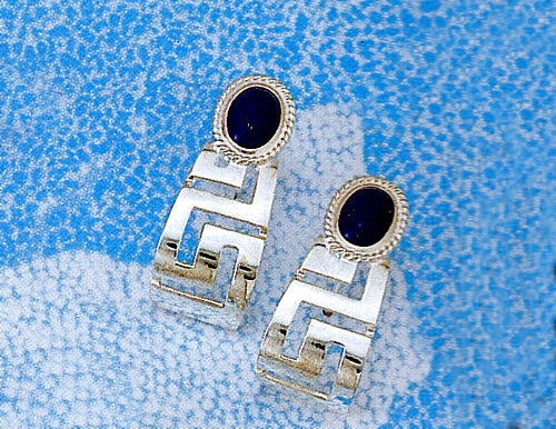 as168.jpg Greek Key Meander Earrings with Lapis Stone