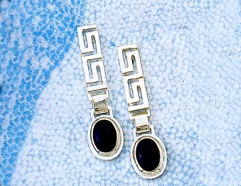 Greek Key Meander Earrings with Lapis Stone