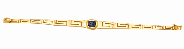 Gold Greek Key Meander Bracelet with blue opal stone