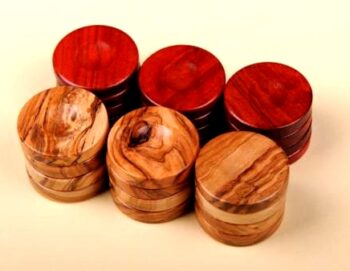 Olive wood backgammon chips set