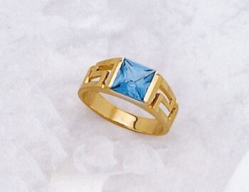 Gold Greek Key Engagement Ring – Aquamarine stone