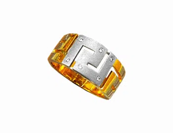 Gold & white gold Greek key band ring with zirgons