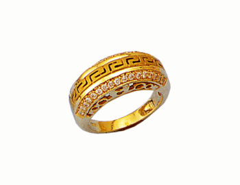 Gold Greek key band ring with zirgons