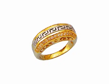 Gold & white gold Greek key band ring with zirgons