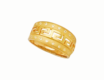 Gold Greek key three band ring with zirgons
