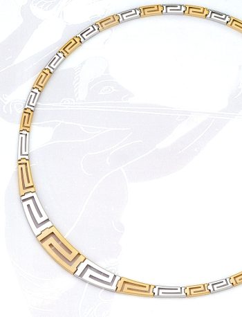 Gold & White gold Greek Key Meander Necklace – 16 in.