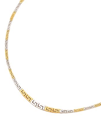 White & yellow gold Greek Key Meander Necklace