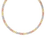 Tri Color Gold Greek Key Meander Necklace