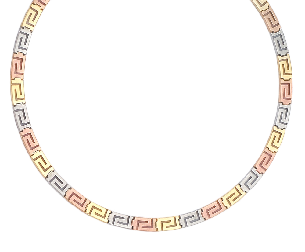 k126.jpg Tri Color Gold Greek Key Meander Necklace