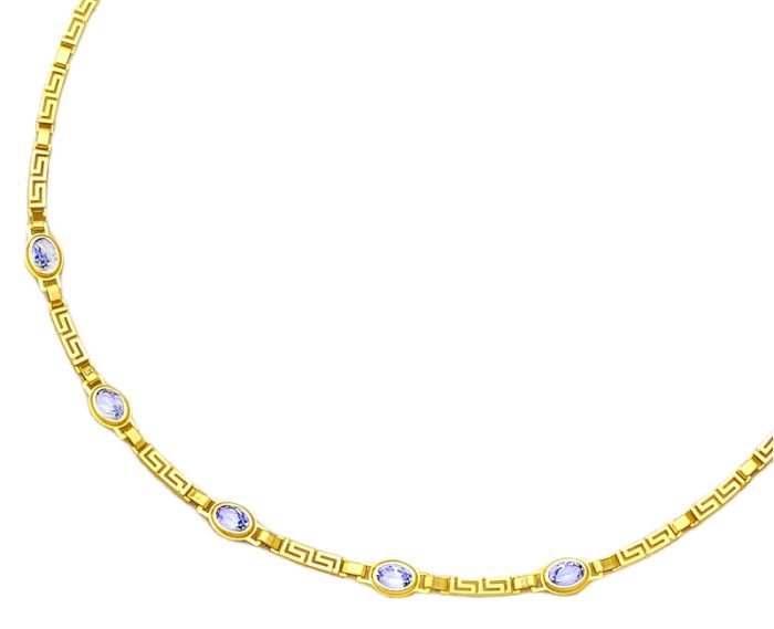 Gold Bezel set Meander Necklace – Clear zirgons
