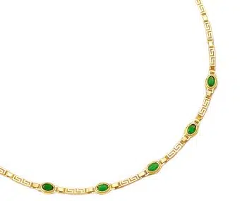 Gold Bezel set Meander Necklace – Green zirgons