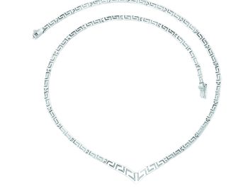 White gold Greek Key Meander Necklace