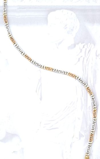Mens Two Tone Gold Greek Key Meander Necklace – 16 in.