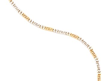 Mens Two Tone Gold Greek Key Meander Necklace