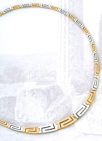 Gold & White gold Greek Key Meander Necklace – 16 in.