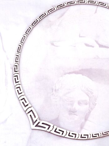 White gold Greek Key Meander Necklace