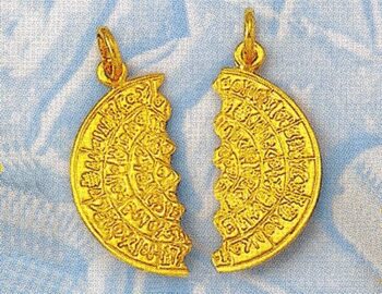 Gold Phaistos Disk Pendant in pair – one for you and one for your loved one – large