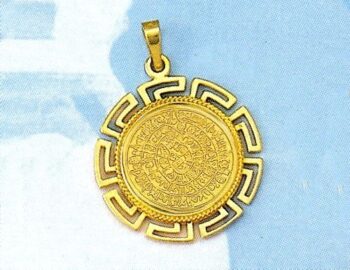 Gold Phaistos Disk Pendant with Greek key – small