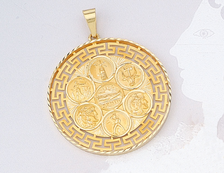 m608.jpg Gold Symbols of Greece Pendant