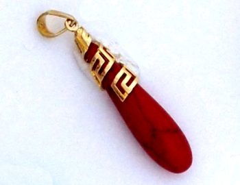 Gold “tear” coral stone Pendant – large