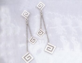 White gold Greek Key Meander Earring