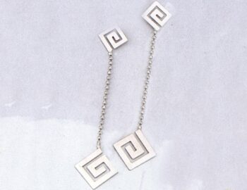 White gold Greek Key Meander Earring
