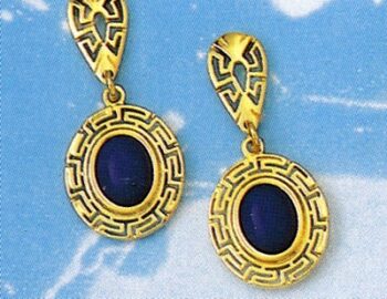 Gold Greek Key Meander Earring with lapis stone