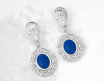 Silver Greek Key Meander Earring with lapis stone