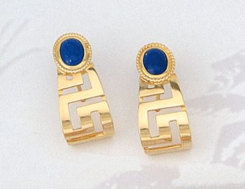 Gold Greek Key Meander Earring with lapis stone
