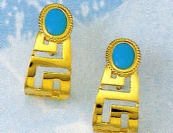 Gold Greek Key Meander Earring with turquoise stone