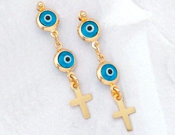 Gold Cross Earrings with double mati