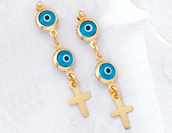 s607.jpg Gold Cross Earrings with double mati