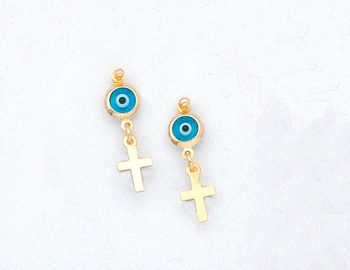 Gold Cross Earrings with mati