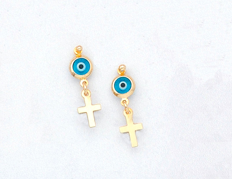 s612.jpg Gold Cross Earrings with mati