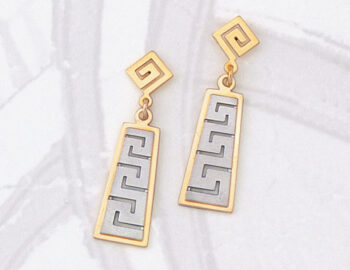 White Gold Greek Key Meander Earring