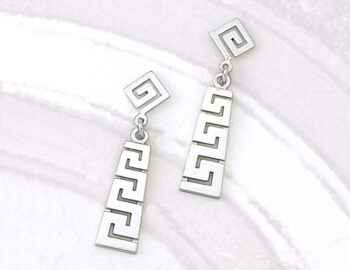 White Gold Greek Key Meander Earring