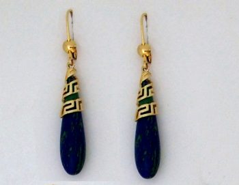 Gold Earrings with “tear” lapis stone – large