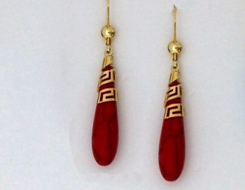 Gold Earrings with “tear” coral stone