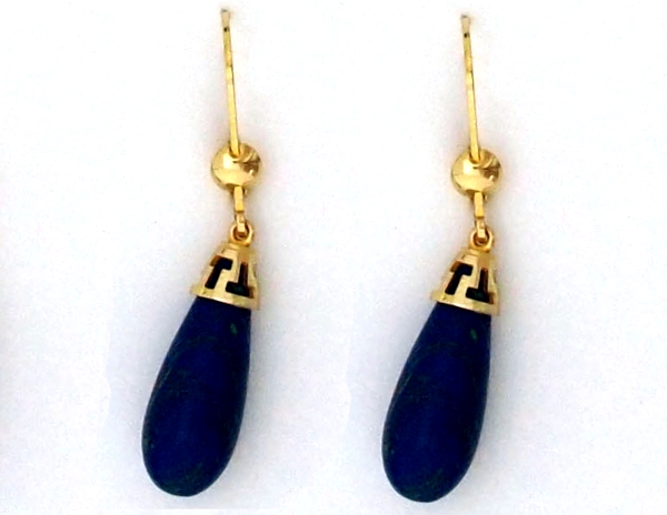 OLYMPUS DIGITAL CAMERA Gold Earrings with “tear” lapis stone – small