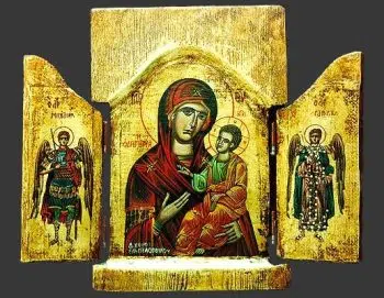 Triptych Icon Theotokos Odigitria The Archangels, St. Michael& St. Gabriel
