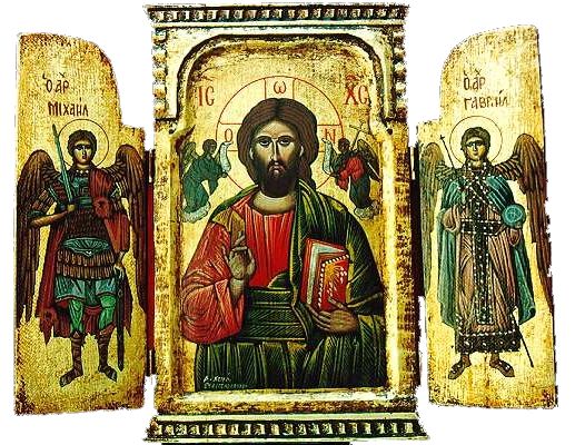 tr5.jpg Triptych Icon Jesus Christ the Saviour The Archangels, St. Michael& St. Gabriel